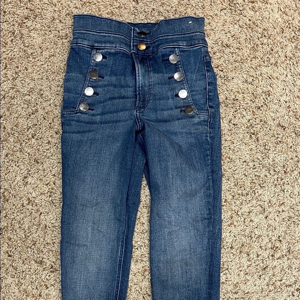 Express Dark Blue High-Rise Jeans with Button Detail